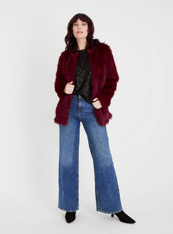 Buy Berry Red Faux Fur Jacket 24 | Coats | Tu